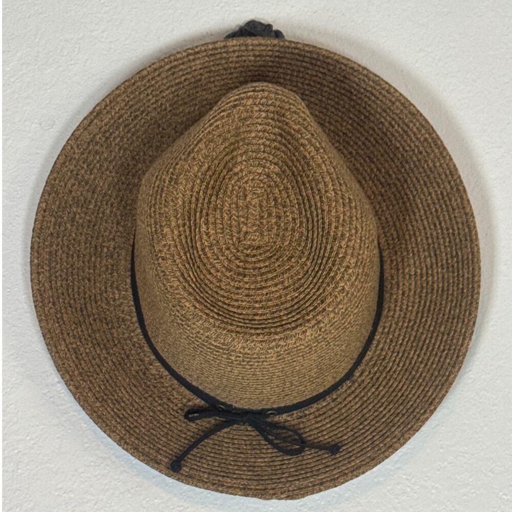 Lucky Brand Straw Hat Brown Black Leather Strap Womens One Size Summer Brimmed - Picture 3 of 7